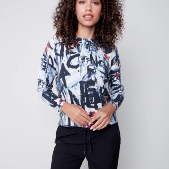 CHARLIE B Abstract Print Sweatshirt - Blue, Black, White - Picture 1 of 10